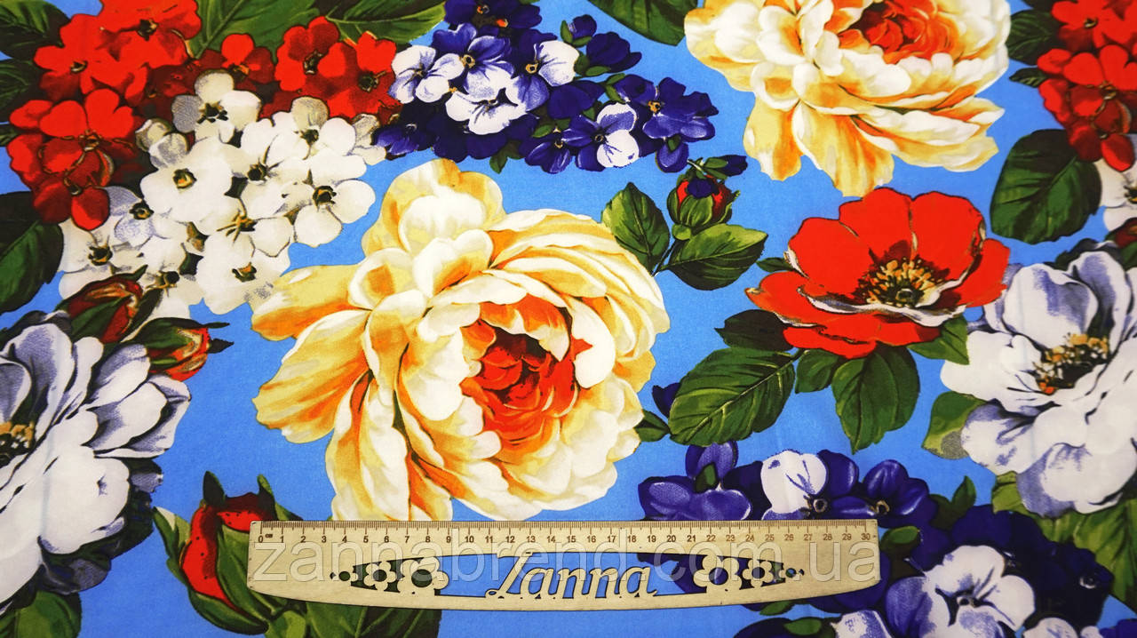 Тканина супер-софт колір волошковий "Квітковий аромат", фото 1