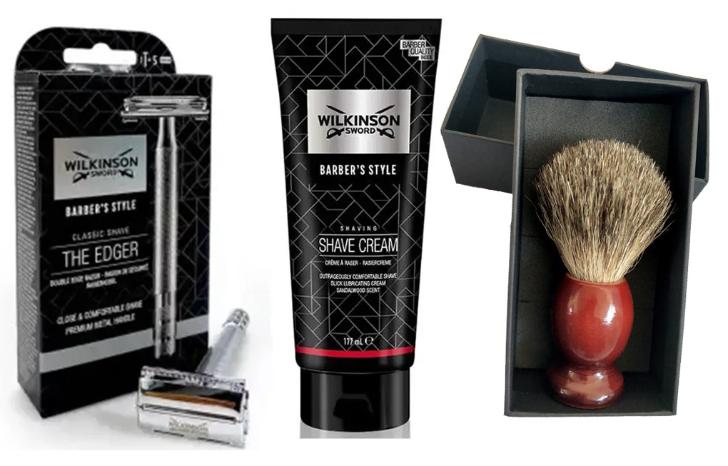 Крем для гоління Wilkinson Sword Barber's Style + Класична бритва Wilkinson + Помазок Shima