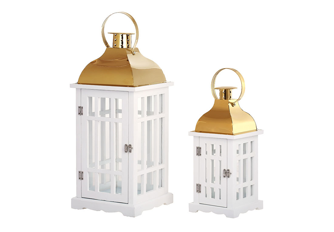 Набір свічників Ліхтар 2 шт., 46 см, 32 см, колір — білий із блискучим золотом, фото 1