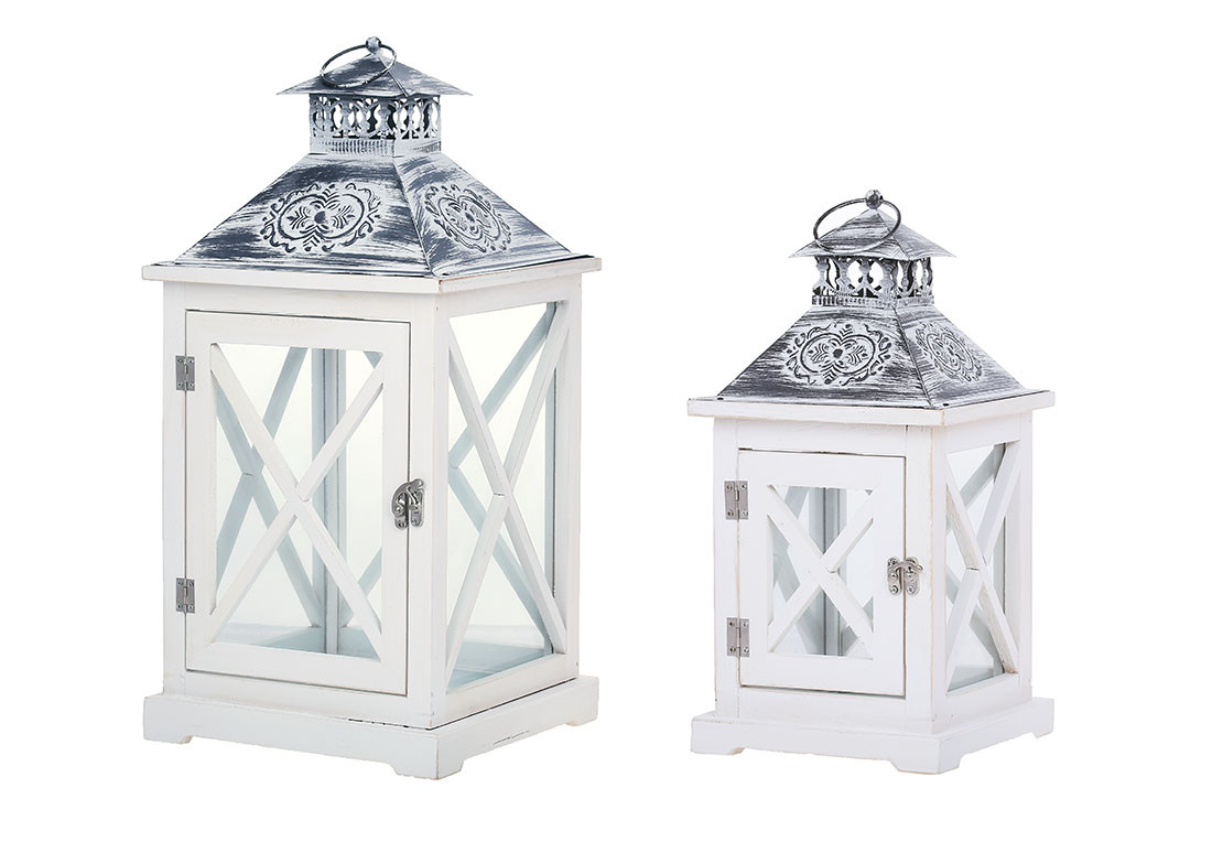 Набір свічників Ліхтар 2 шт., 48 см, 35 см, колір — білий із патиною, фото 1