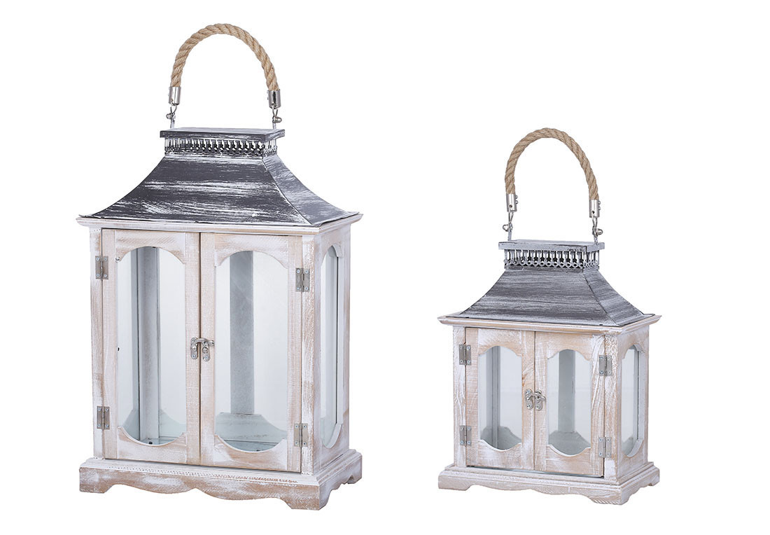 Набір свічників Ліхтар 2 шт., 44 см, 30 см, колір — білий із патиною, фото 1