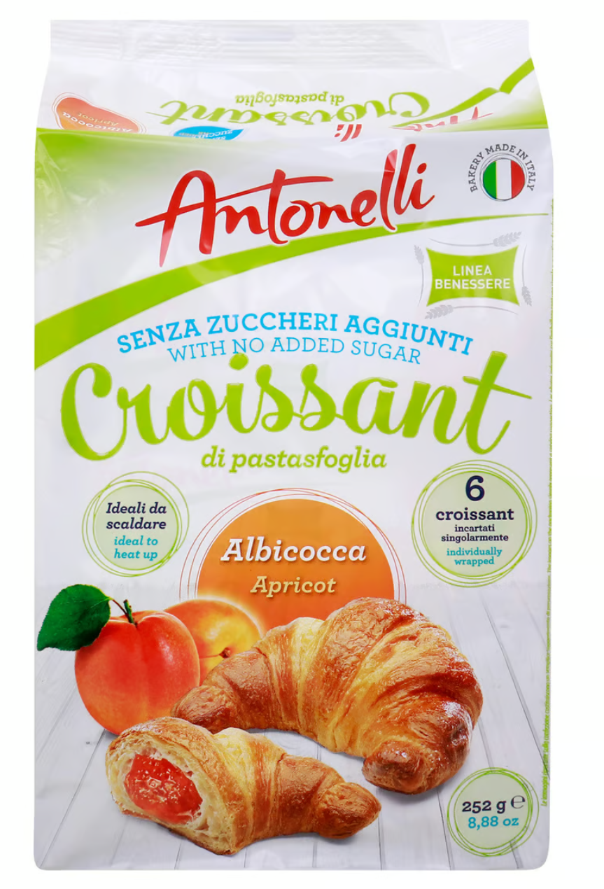 Круасани Antonelli Croissant без цукру з абрикосовою начинкою 252 г, фото 1
