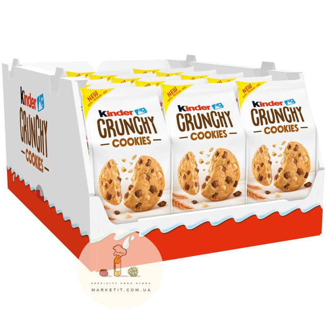 Печиво злакове Kinder Crunchy Cookies, зі шматочками молочного та