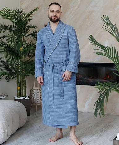 Натуральний турецький вафельний чоловічий халат, вафельні халати для бані, фото 1