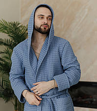 Натуральний турецький вафельний чоловічий халат з капюшоном, вафельні халати для бані, фото 5