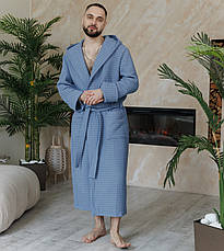 Натуральний турецький вафельний чоловічий халат з капюшоном, вафельні халати для бані, фото 3