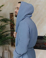 Натуральний турецький вафельний чоловічий халат з капюшоном, вафельні халати для бані, фото 4