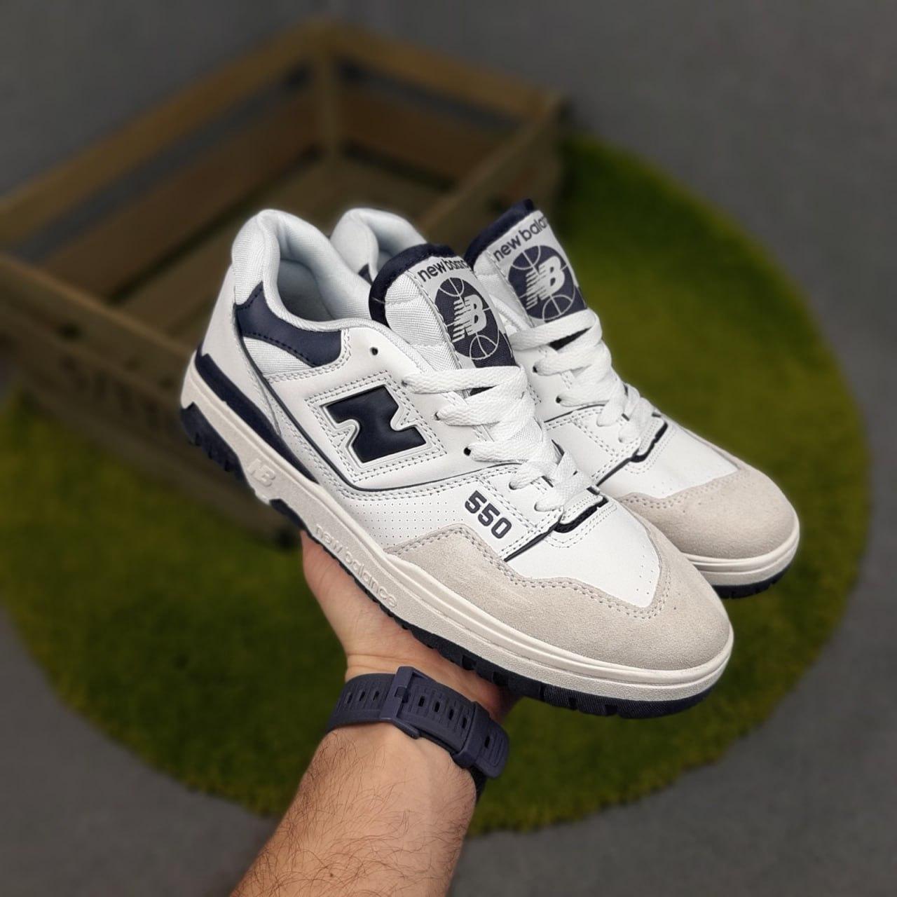 Чоловічі кросівки New Balance 550 White Blue (Білі з синім) Взуття Нью Беланс 550 повсякденні шкіра демісезон