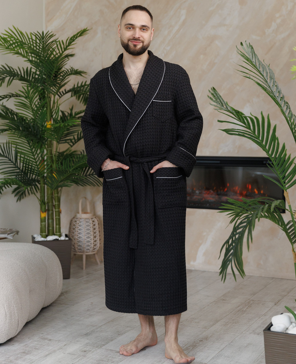 Натуральний преміум вафельний турецький банний чоловічий халат, халат чоловічий для басейну