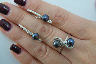 Комплект срібних ювелірних прикрас з перлами, фото 2