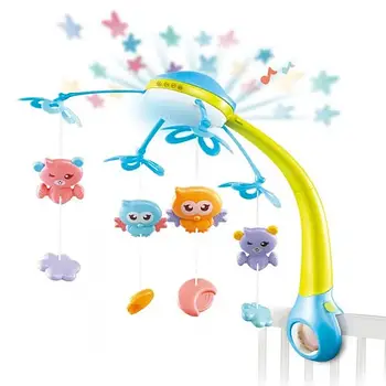 Карусель на ліжечко з 4 підвісками та проектором нічного неба на пульті HB 0006 ABCD Жовто-блакитний