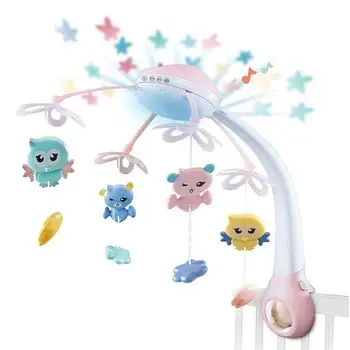 Карусель на ліжечко з 4 підвісками та проектором нічного неба на пульті HB 0006 ABCD Біло-рожевий