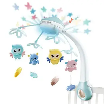 Карусель на ліжечко з 4 підвісками та проектором нічного неба на пульті HB 0006 ABCD Біло-блакитний