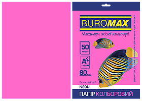Папір кольоровий А4 80г/м2 Neon малиновий 50 аркушів BUROMAX ВМ.2721550-29