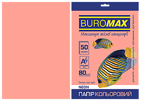 Папір кольоровий А4 80г/м2 Neon рожевий 50 аркушів BUROMAX ВМ.2721550-10