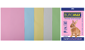 Папір кольоровий А4 80г/м2 Pastel MIX 50 аркушів 5 кольорів BUROMAX ВМ.2721250-99