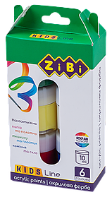 Фарби акрилові 6 кольорів по 10мл Zibi Kids Line ZB.6660