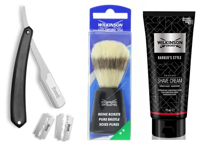 Небезпечна бритва Wilkinson Sword Barber's Style + Помазок Wilkinson + Крем для гоління Wilkinson