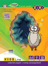 Папір кольоровий А4 9 кольорів 18 аркушів Zibi ZB.1900