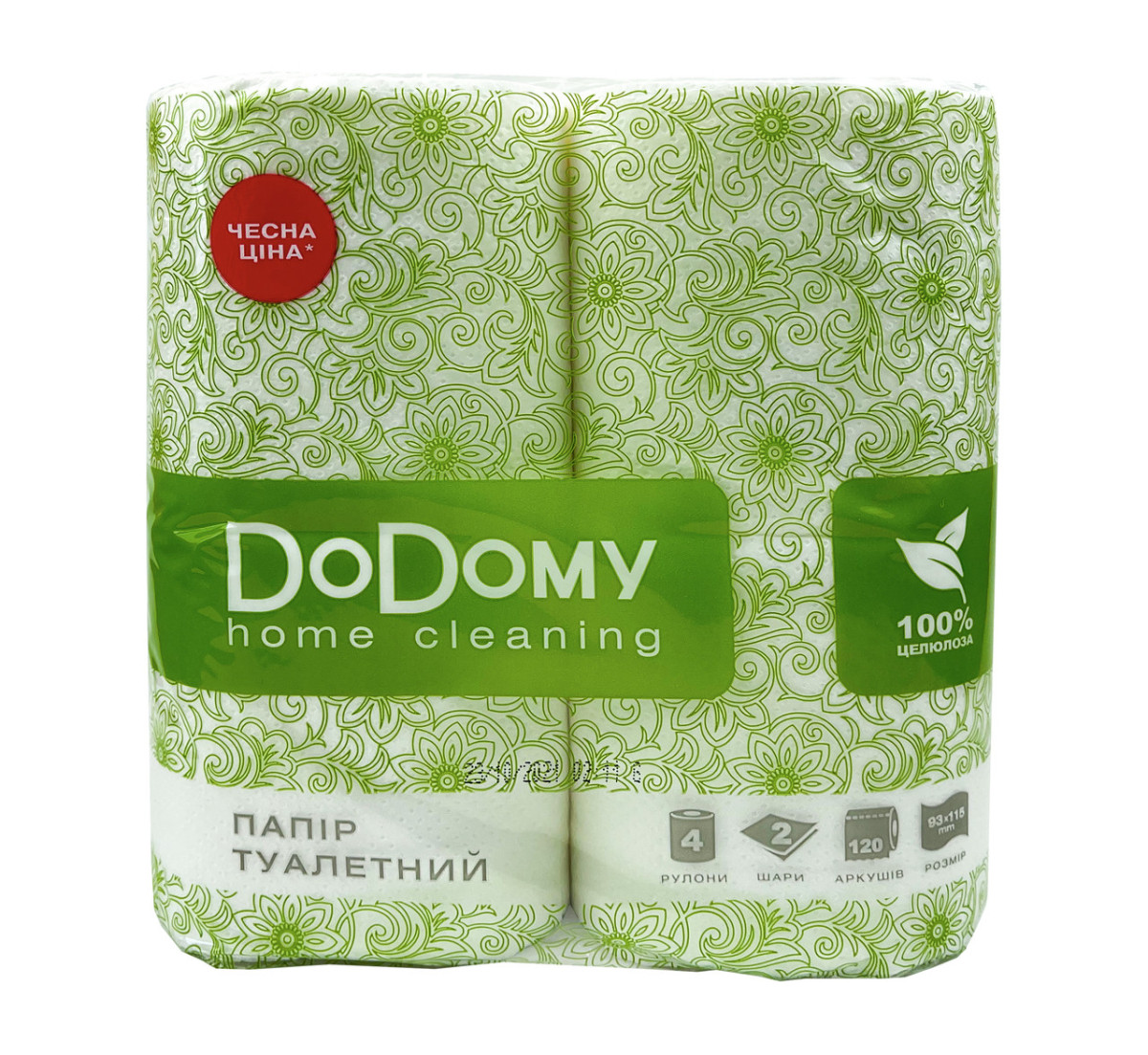 Туалетний папір білий DoDomy двошаровий 4 рулони, фото 1