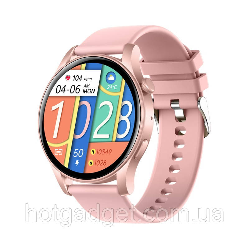 Смарт-годинник жіночий LEMFO KC88 Pink (тонометр, пульсоксиметр, дзвінки) Amoled екран