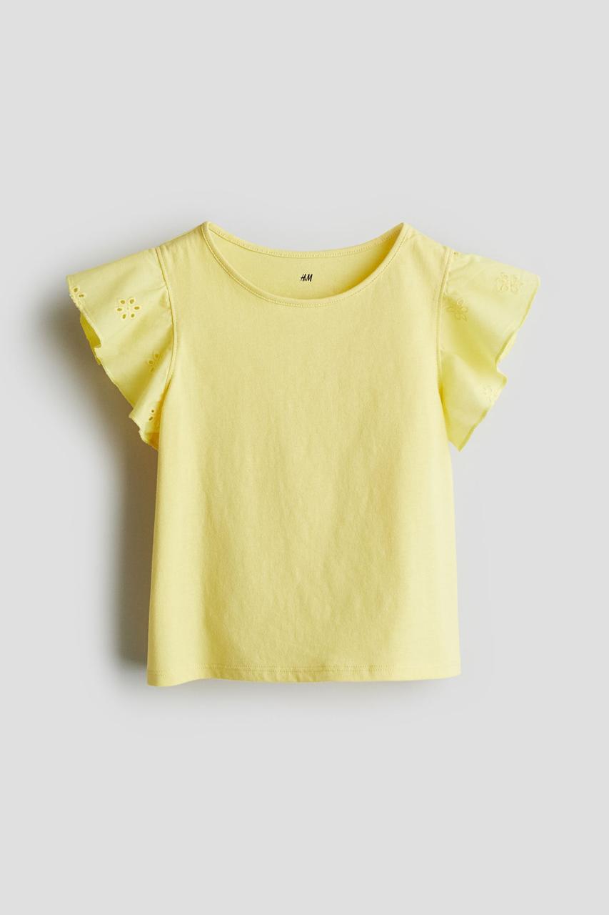 Футболка з джерсі з англійською вишивкою жовта H&M  92, 98/104, 110/116см
