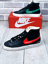 Чоловічі Кросівки Nike Blazer High 77 Color Code Black / Найк Блейзер 77 Колор Код Чорні з Синім та Червоним, фото 4
