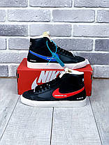 Чоловічі Кросівки Nike Blazer High 77 Color Code Black / Найк Блейзер 77 Колор Код Чорні з Синім та Червоним, фото 5