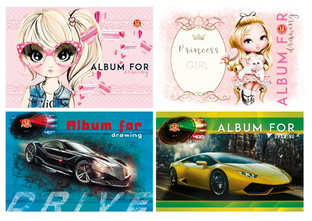 Альбом для малювання А4 12 арк скоба 100 г/м2 Асорті уні, фото 1