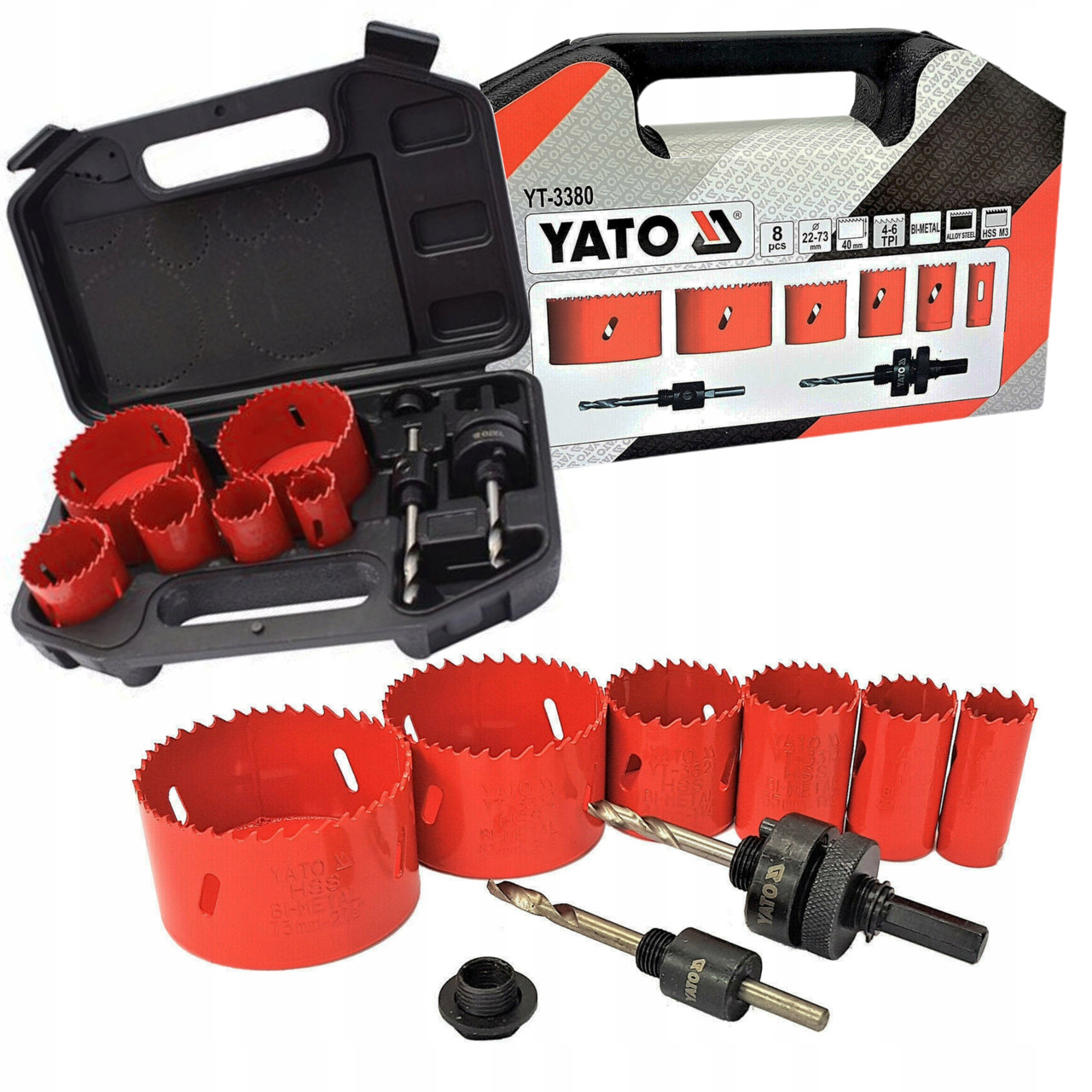 Набір Коронок Біметалевих Ø 22, 29, 35, 44, 67, 73 мм 8 шт YATO (YT-3380), фото 1