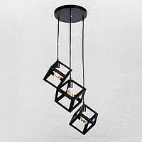 Чорна люстра в стилі лофт на 3 лампи з плафонами "Кубики" (52-8874-3 BK)