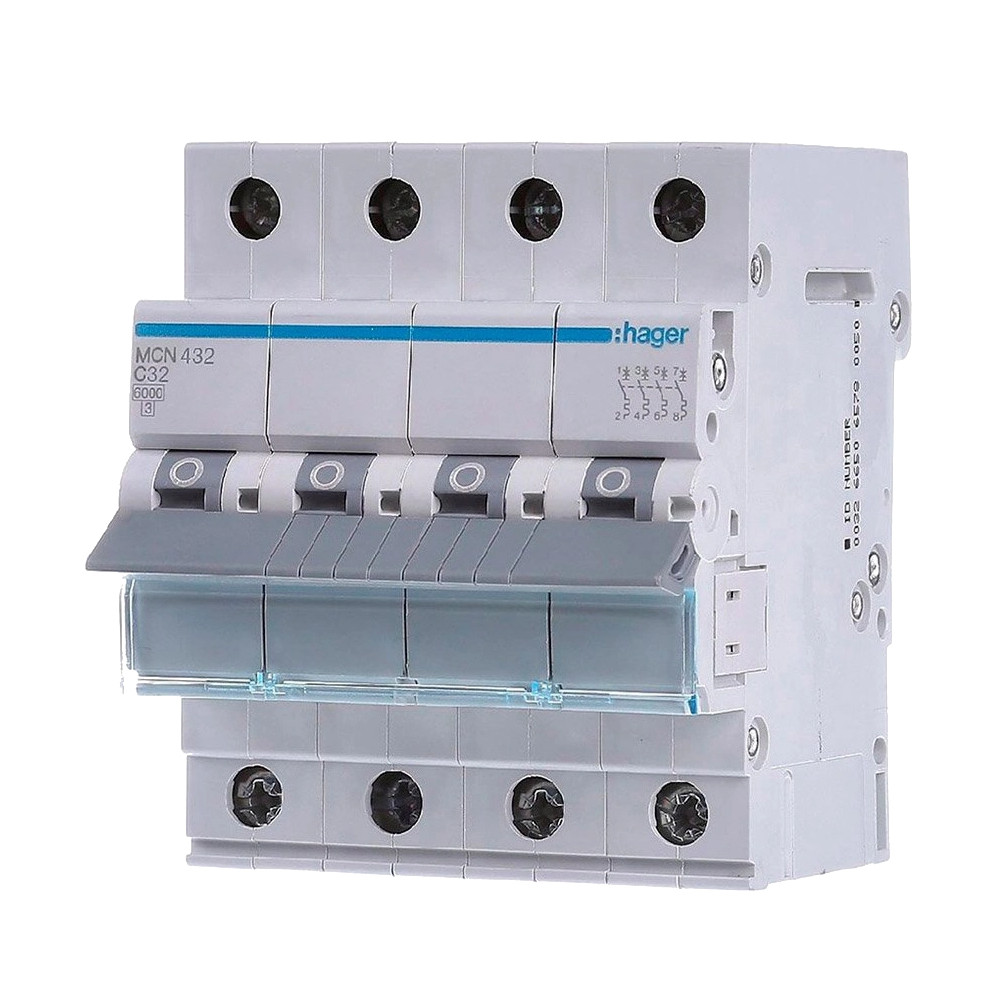 Автоматичний вимикач Hager MCN432A 4P 6 кА C-32A 4M, фото 1