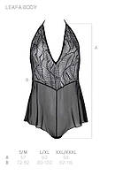 Боді Passion LEAFA BODY black, XXL/XXXL на зав'язках, м'яка чашка, низ у вигляді шортиків, фото 4