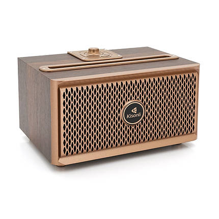 Колонка Kisonli G1 Bluetooth 5.0, 2х10W, 1500mAh, USB/TF/BT/FM/AUX, DC: 5V, Dark wood, BOX, Q24, фото 1