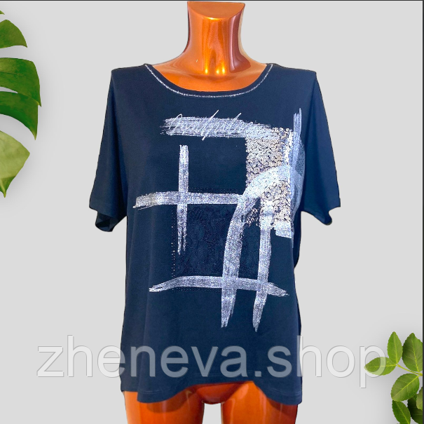 Стильна модна чорна футболка Gertie пряма абстрактний принт, фото 1