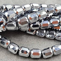 Бусины стекло цилиндр 7,5*8,5 мм    цена указана за 15  штук,/  цвет серебро металлизирован