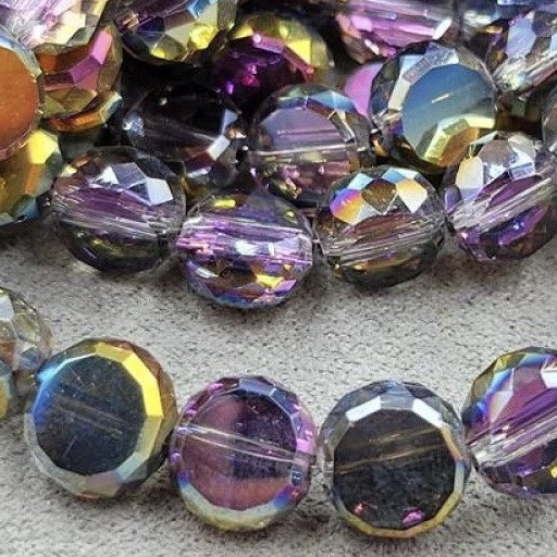 Бусины стекло монетка  9,5*5 мм  цена указана за 15 штук,/ цвет аметист с АБ