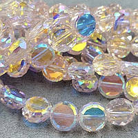 Бусины стекло монетка  9,5*5 мм  цена указана за 15 штук,/ цвет розовый с АБ