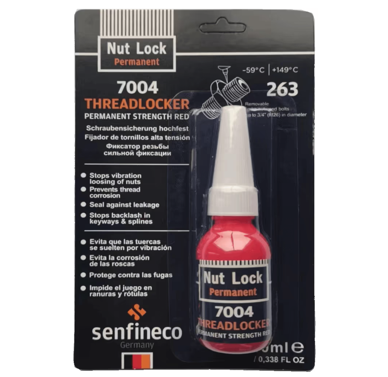 Фіксатор різьби червоний Senfineco 10 мл Threadlocker permanent red 7004S, фото 1