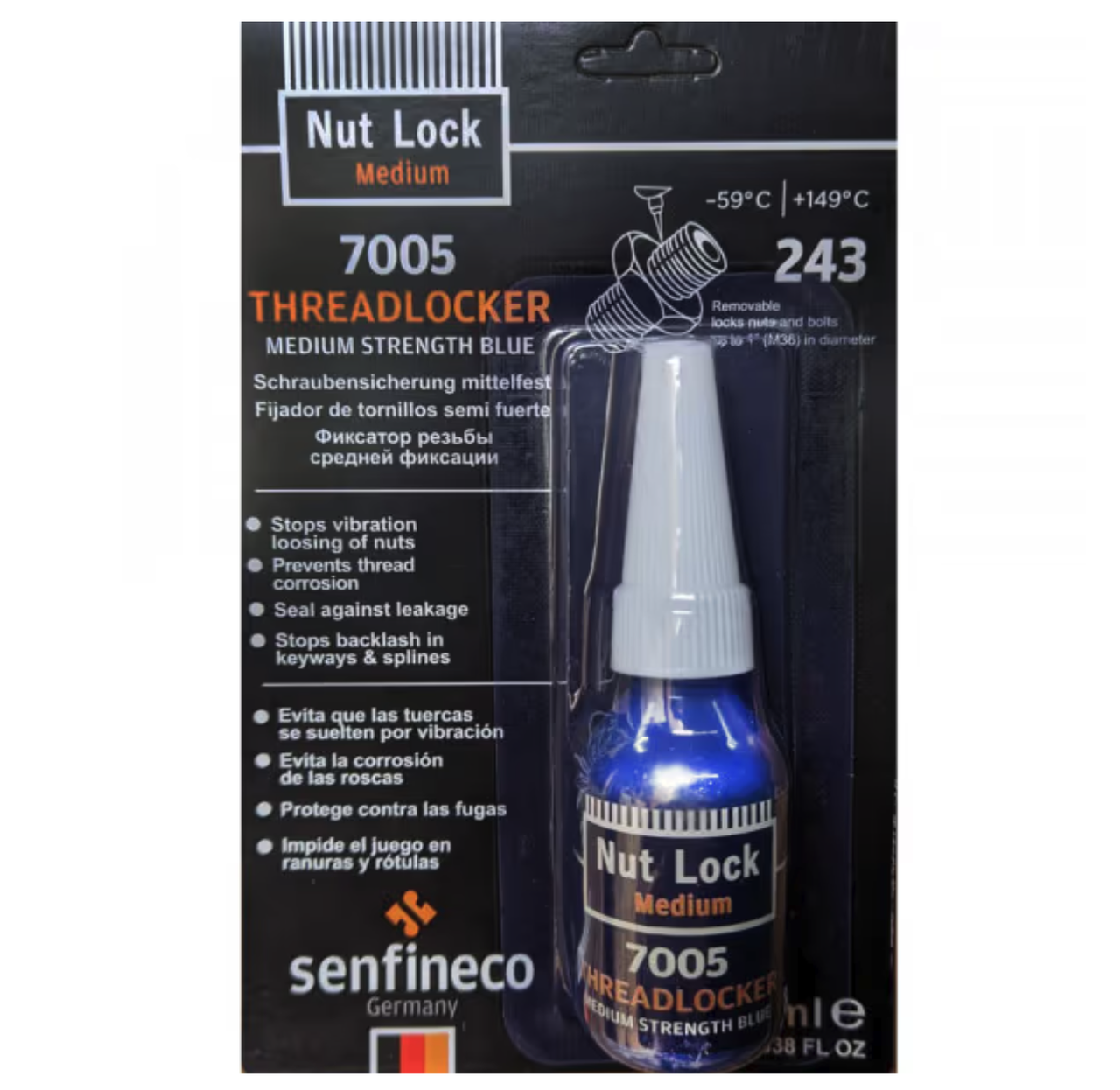 Фіксатор різьби синій Senfineco 10 мл Threadlocker Medium Blue 7005S