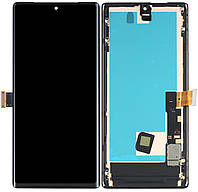 Дисплей модуль тачскрин Google Pixel 6 Pro чорний Amoled оригінал переклеєне скло з рамкою зі шлейфом