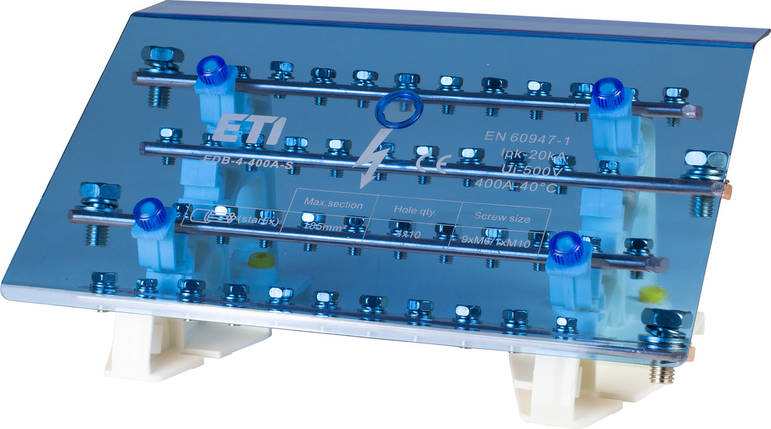 Розподільний блок ETI EDB-4-400A-S, 4 полюси, 400A, 10 виходів для електрощита, фото 1