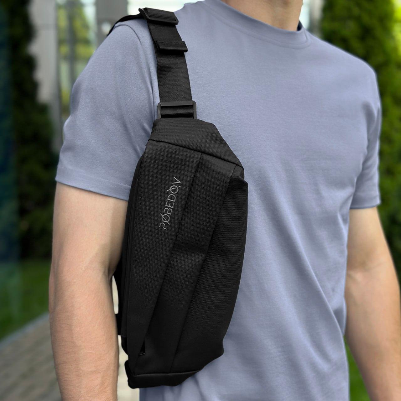 Бананка сумка поясна через плече містка чоловіча жіноча Just чорна, фото 1