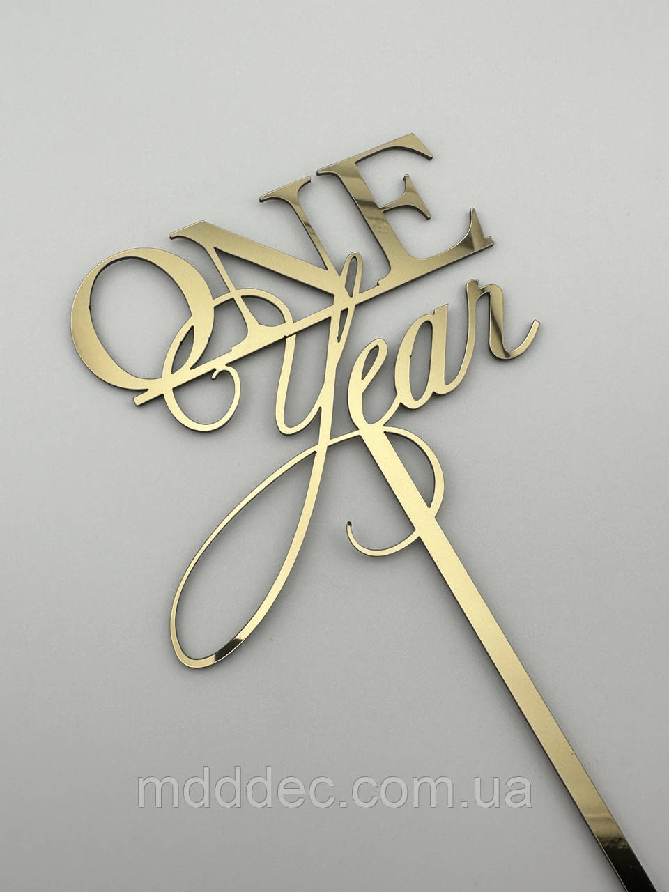 Топпер One Year на ніжці, дзеркальний золотий топер на верх торта