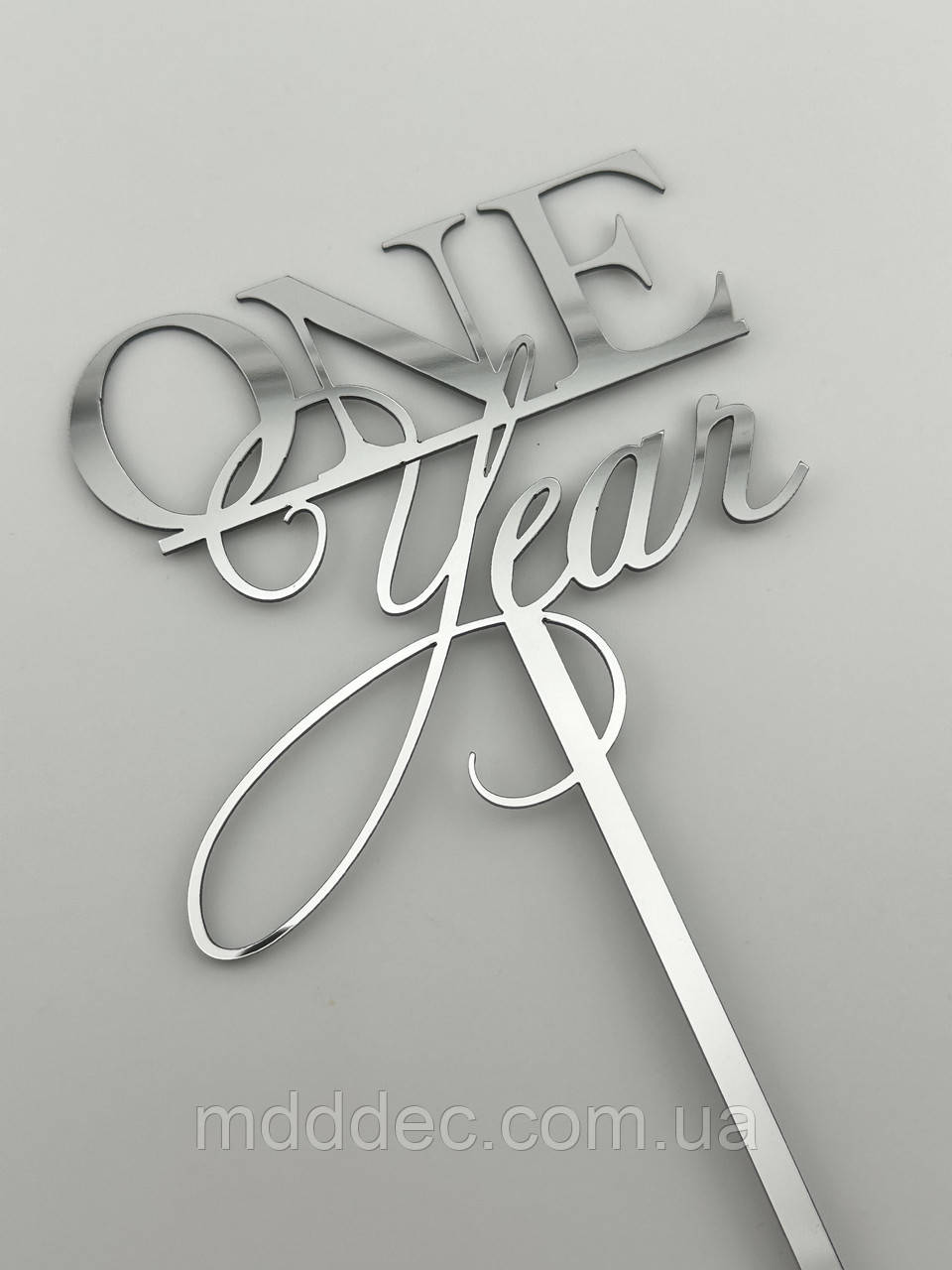 Топпер One Year на ніжці, дзеркальний срібний топер на верх торта