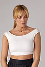 Жіночий кроп-топ із вирізом човник — молочний колір, L (є розміри), фото 3