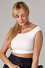 Жіночий кроп-топ із вирізом човник — молочний колір, L (є розміри), фото 4