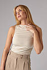 Еластичний топ із драпіруванням — бежевий колір, L (є розміри), фото 5