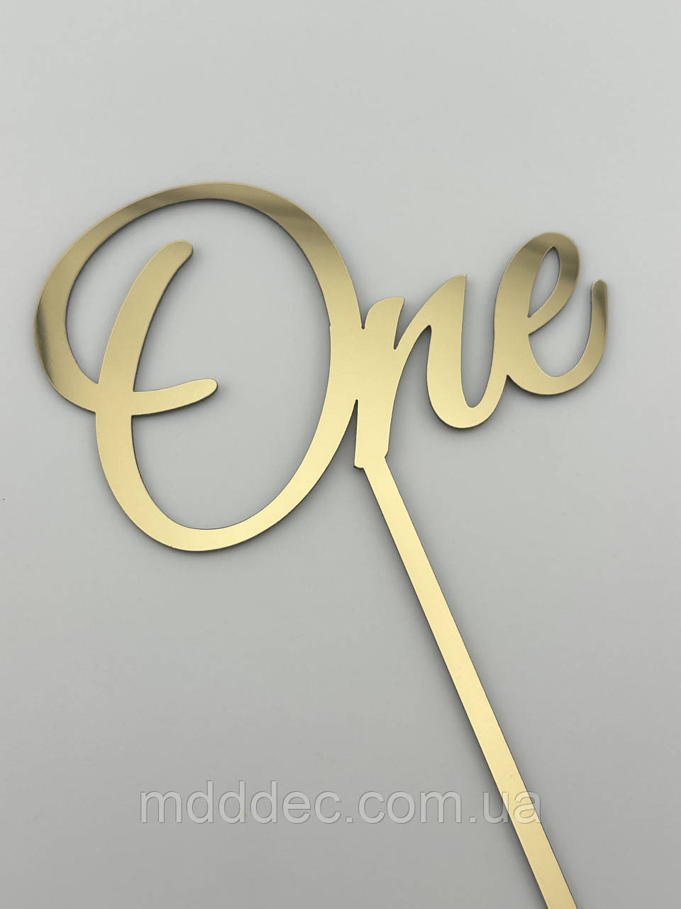 Топпер One на ніжці, дзеркальний золотий топер на верх торта