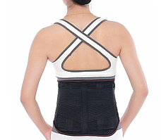 Поперековий корсет з металевими ребрами жорсткості та знімним аплікатором M чорний